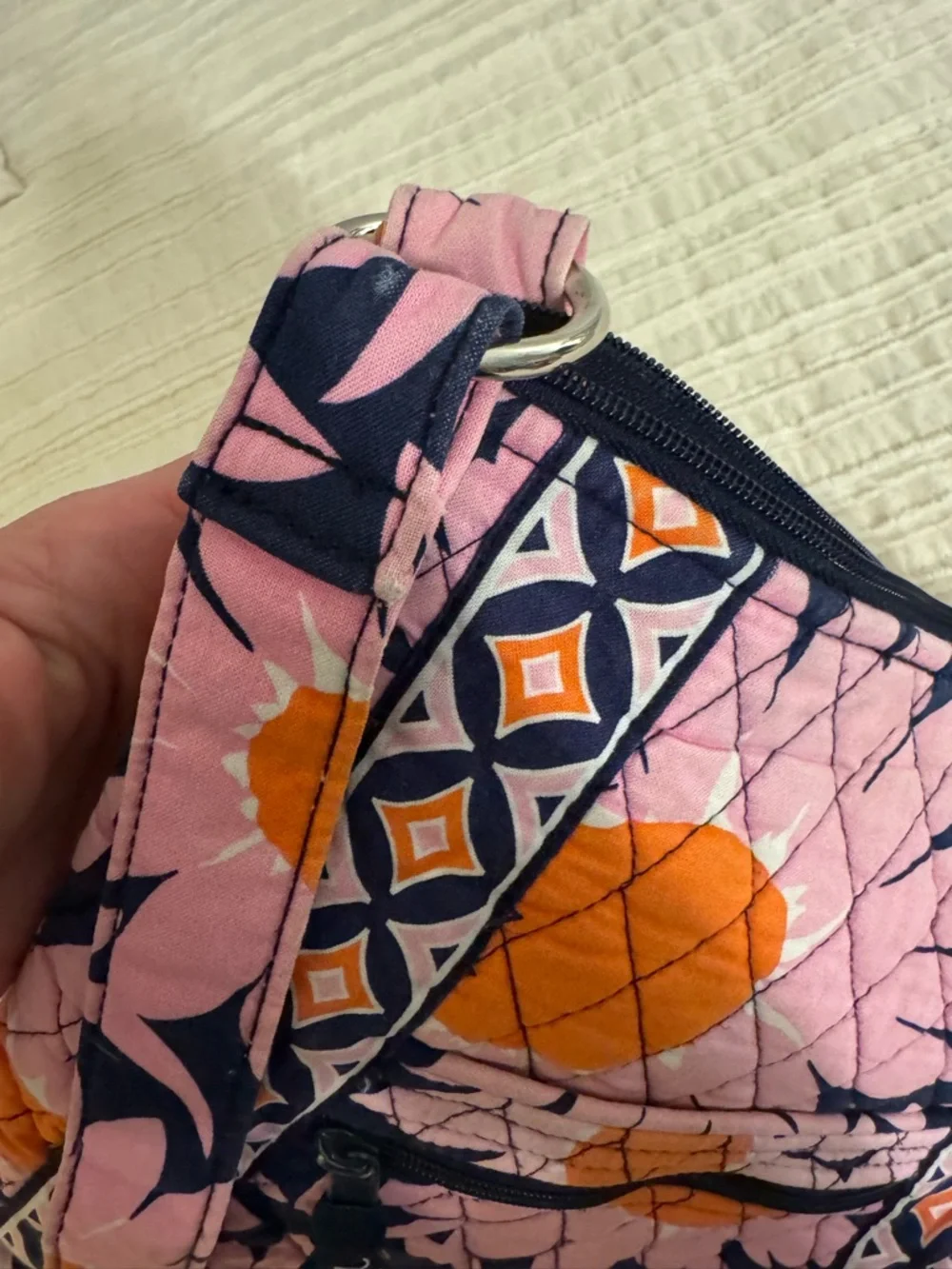 Vera Bradley Loves Me Pink Navy Orange Quilted Crossbody Bag Floral Pattern - Picture 6 of 7